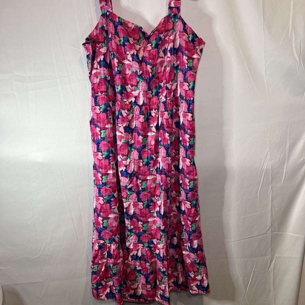 Draper James RSVP Women's Large Pink Floral Midi‎ Dress Spring Summer Sun Easter